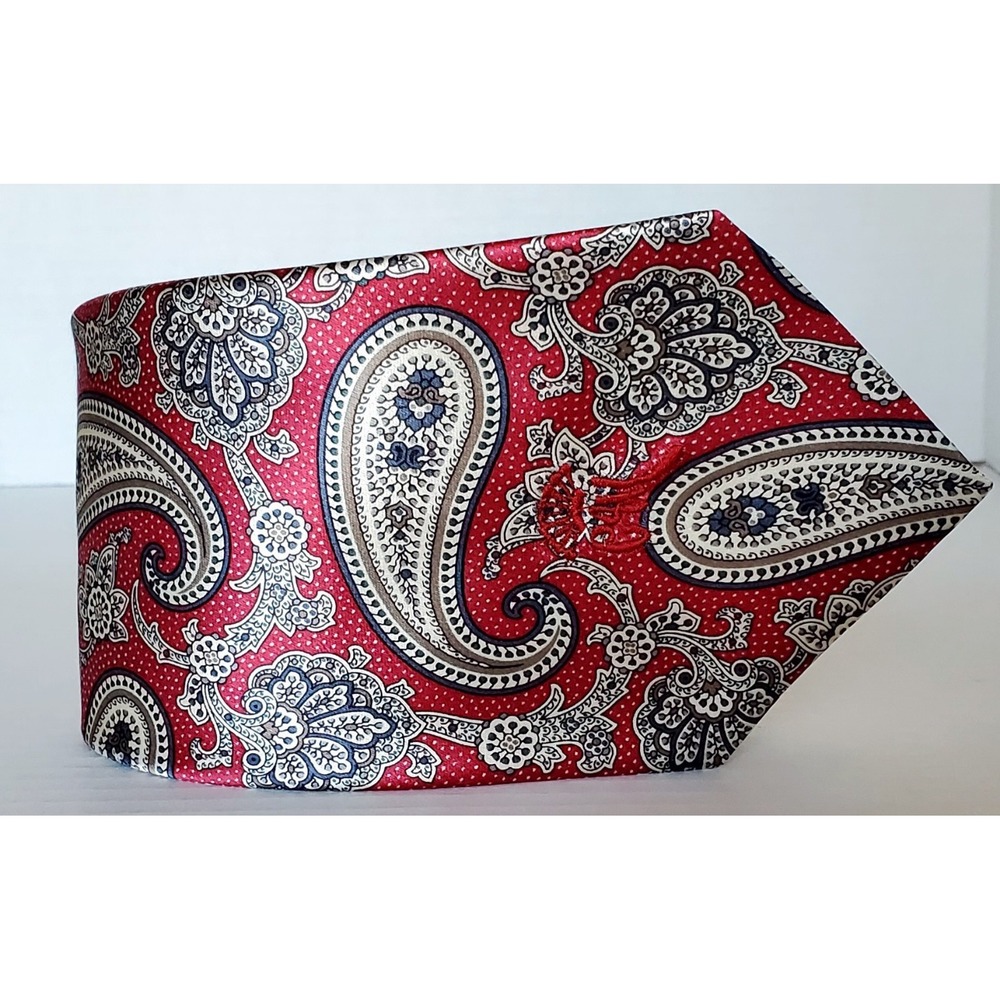Countess Mara Necktie Sistine Satin Paisley Red Black Ivory Tie Logo Embroidered - Picture 4 of 11
